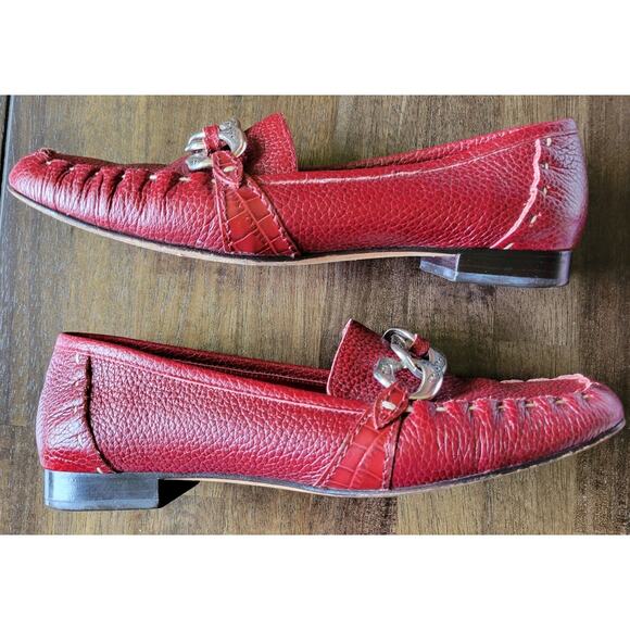 BRIGHTON Klee Made in Brazil Leather Slip on Loafer Chain Buckle Silver 7.5N - Picture 4 of 7